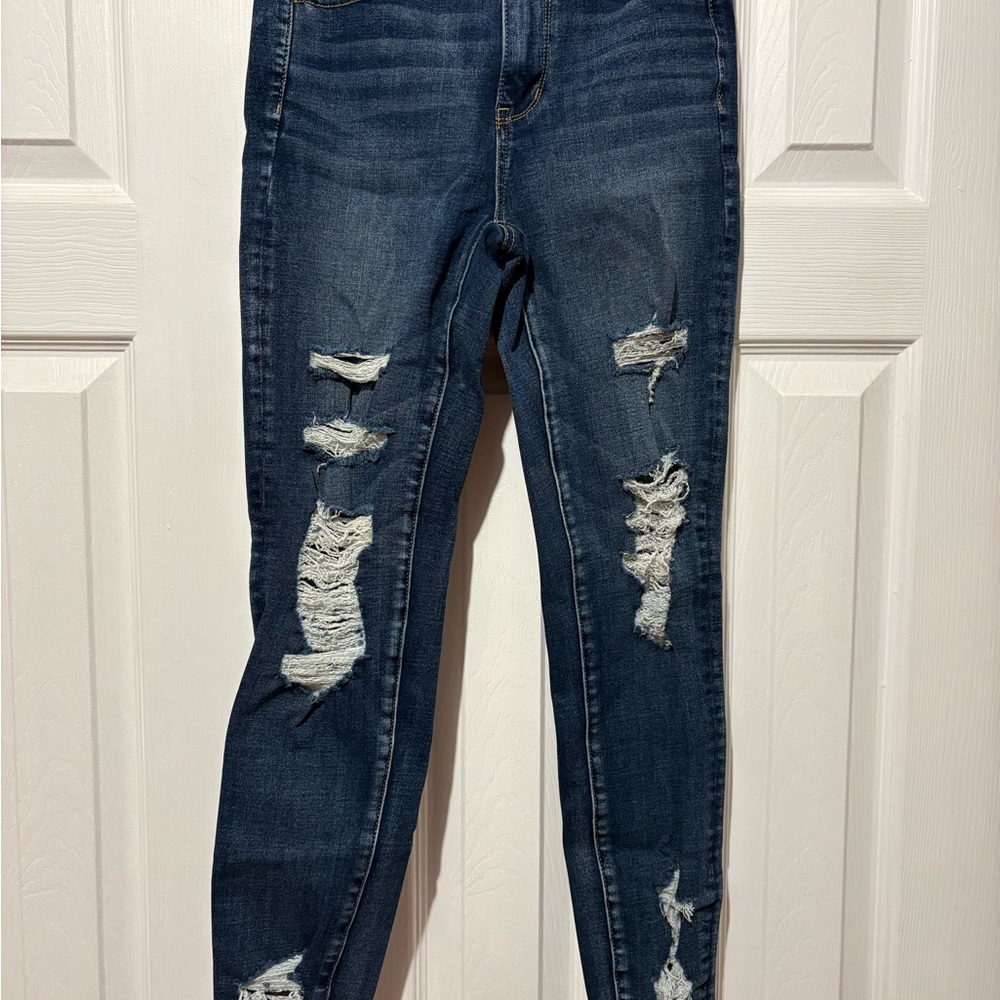 American Eagle Outfitters Dark Blue Distressed Skinny Jeans
